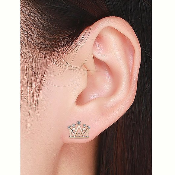 Rose Gold Princess Crown Stud‎ Earrings With Australian Crystals - Picture 2 of 4
